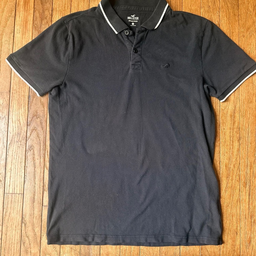 Hollister Polo Shirt‎ Mens M Preppy Tipped Black Modern Casual Y2K